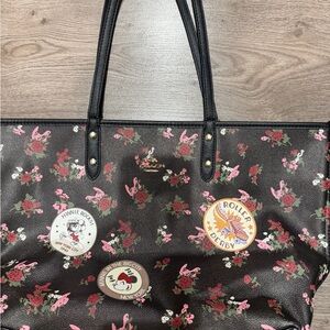 Coach Black Floral Tote with Patches